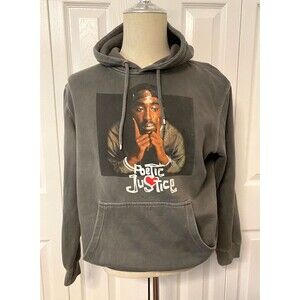 POETIC JUSTICE Hoodie Sweatshirt Men's Lg Tupac Shakur Rap Hip Hop Movie Grey